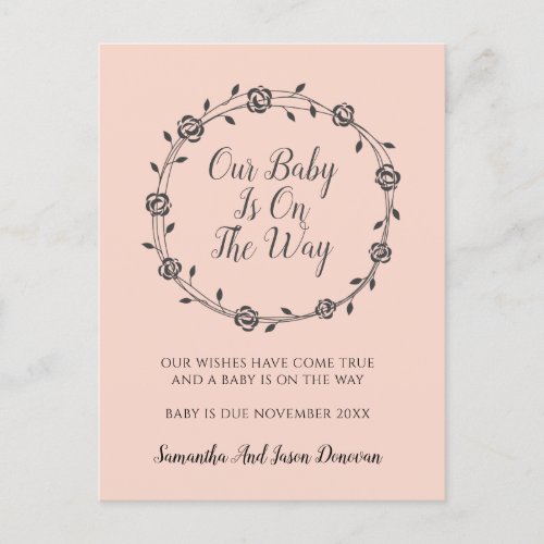 Elegant Simple Pregnancy Floral And Buds Announcement Postcard