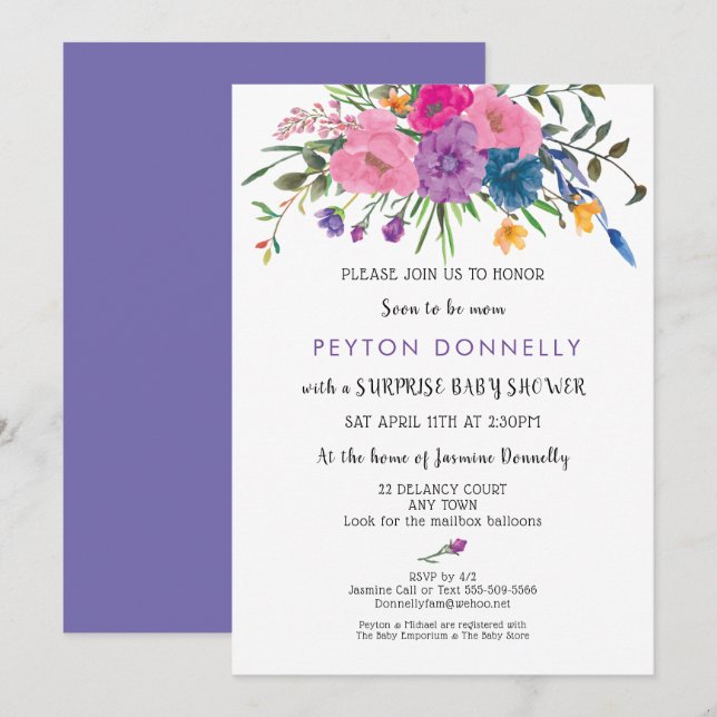 Elegant Simple Pretty Floral Baby Shower Invitation (Front/Back)