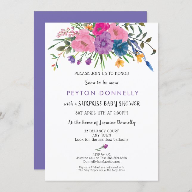 Elegant Simple Pretty Floral Baby Shower Invitation (Front/Back)