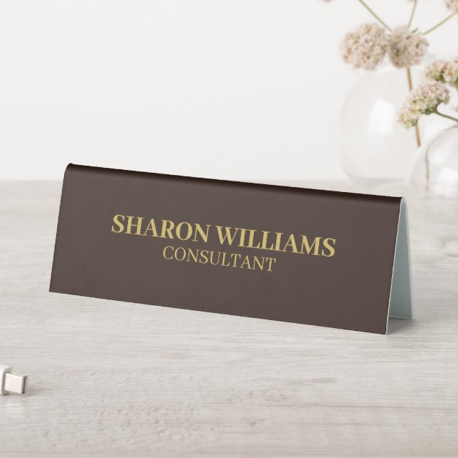 Elegant Simple Professional Brown Gold Minimalist Table Tent (In SItu (Table))