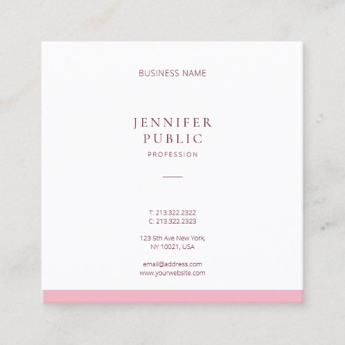 Elegant Simple Professional Pink White Modern Chic Square Business Card