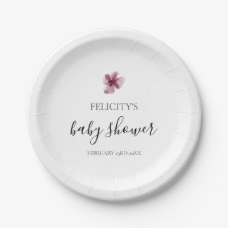 Elegant Simple Purple Girl Baby Shower Paper Plates