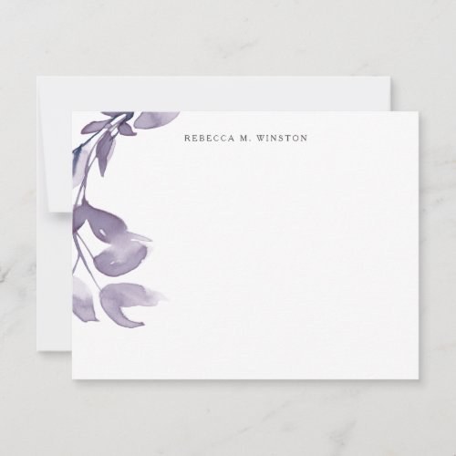 Elegant Simple Purple Greenery Note Cards