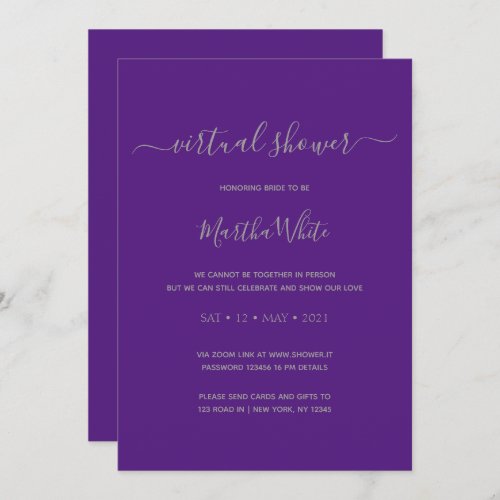 Elegant Simple Purple Silver Virtual Bridal Shower Invitation