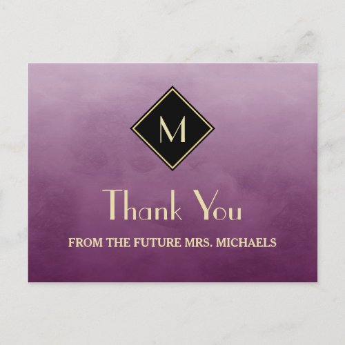 Elegant Simple Purple With Gold Monogram Thank You Postcard