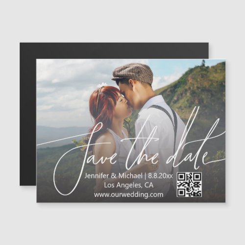 elegant simple qr code photo save the date magnet