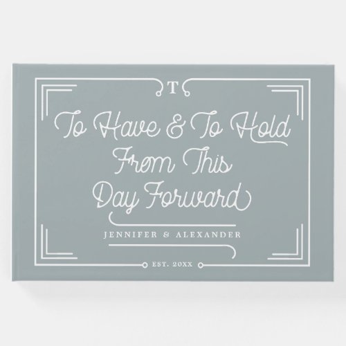 Elegant Simple Quote Dusty Blue Wedding Guest Book