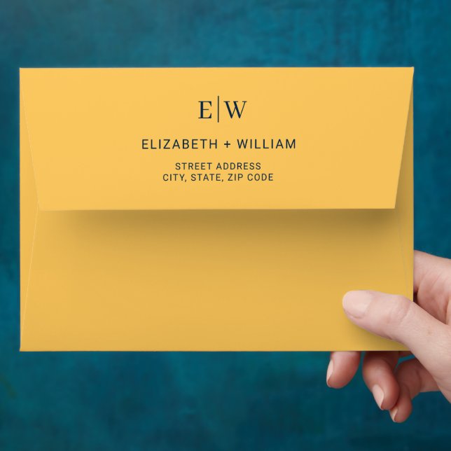 Elegant Simple Ray Flower with Monogram Wedding Envelope (Hand)