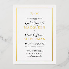 Elegant Simple Real Gold Border White Wedding Foil Invitation