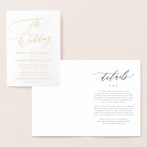 Elegant Simple Real Gold Details Wedding Foil Card