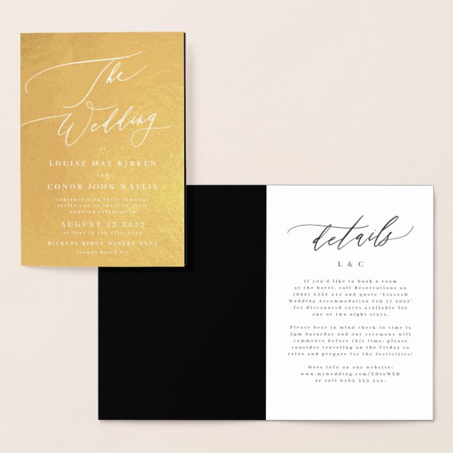 Elegant Simple Real Gold Details Wedding Foil Card (Display)