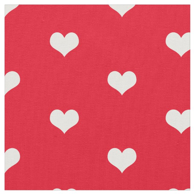 Elegant Simple Red and White Hearts Pattern Fabric (Close Up)