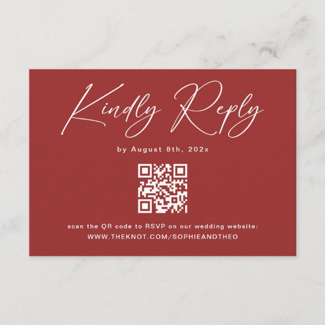 Elegant Simple Red Christmas Wedding RSVP Card  (Front)