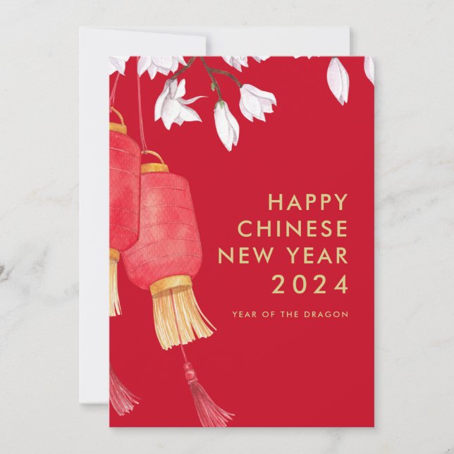 Elegant Simple Red Happy Chinese New Year 2024 Holiday Card (Front)