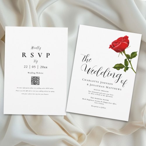 Elegant Simple Red Rose Wedding QR Code Invitation