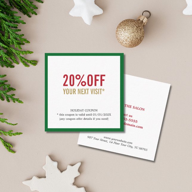 Elegant Simple Red White Green BeautySalon Holiday Discount Card (Creator Uploaded)