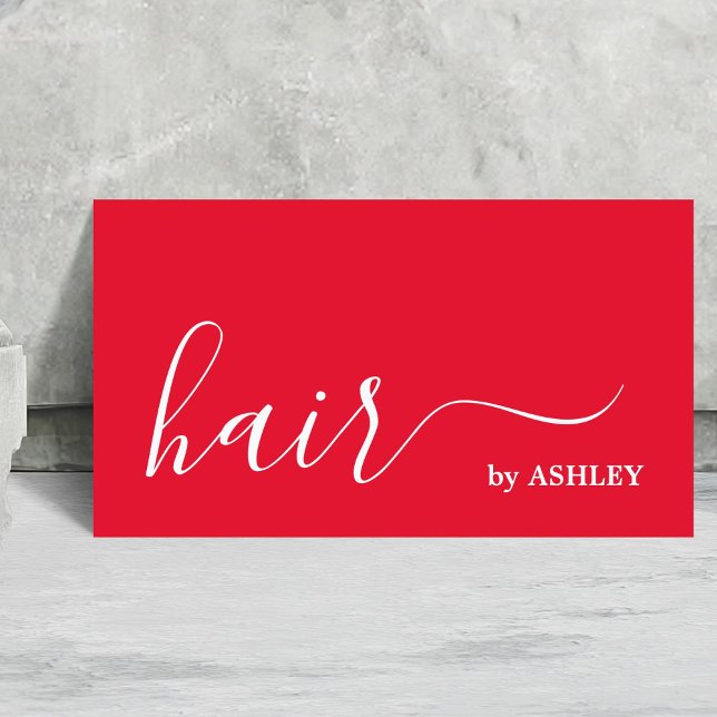 Elegant Simple Red White Hair Stylist Business Card (Creator Uploaded)