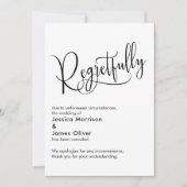 Elegant Simple "Regretfully" Canceled Wedding Card (Front)
