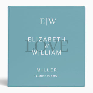 Elegant Simple Retro Blue with Monogram Wedding 3 Ring Binder