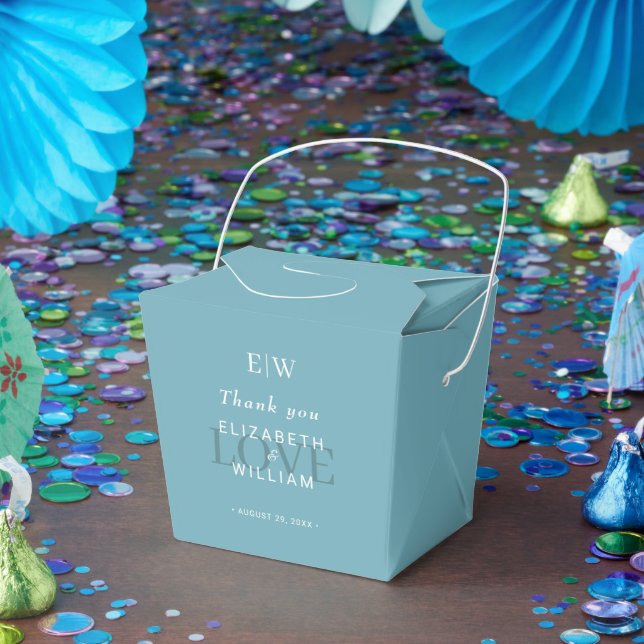 Elegant Simple Retro Blue with Monogram Wedding Favor Boxes (Party)