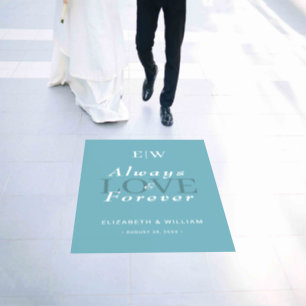Elegant Simple Retro Blue with Monogram Wedding Floor Decals