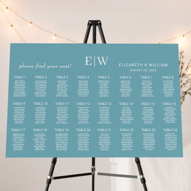 Elegant Simple Retro Blue with Monogram Wedding Foam Board (In Situ (Stand))