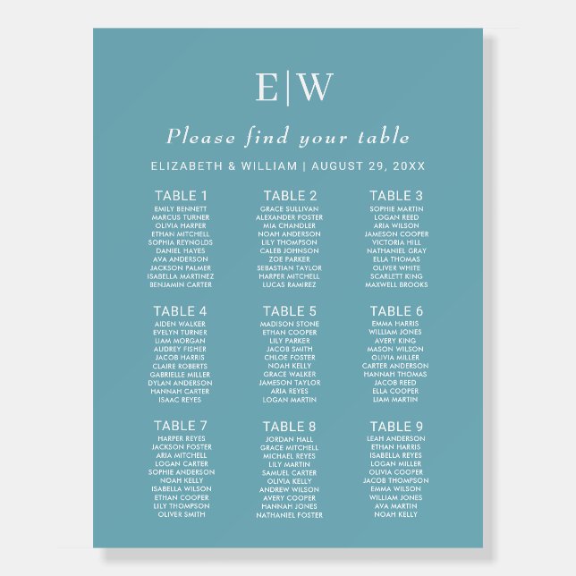 Elegant Simple Retro Blue with Monogram Wedding Foam Board (Front)