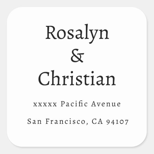 Elegant Simple Return Address Square Sticker