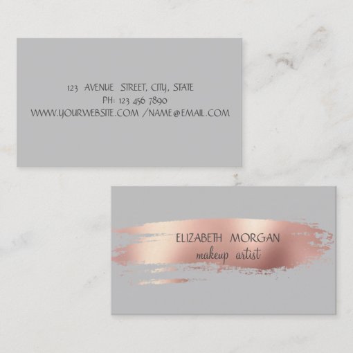 Elegant Simple Rose Gold Foil Brush Stroke,Gray Business Card | Zazzle