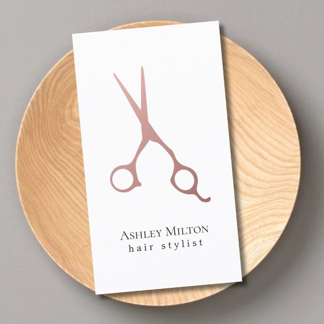 Elegant Simple Rose Gold Scissors Hair Stylist Business Card (Creator Uploaded)