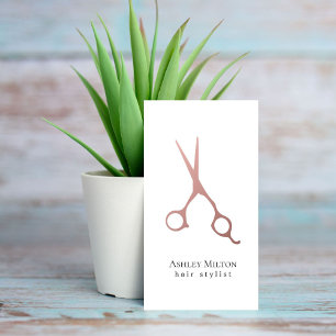 Elegant Simple Rose Gold Scissors Hair Stylist Business Card