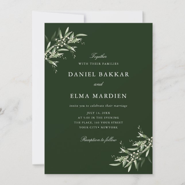 Elegant Simple Rustic Botanical Greenery Wedding Invitation (Front)