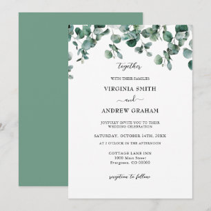 Elegant Simple Rustic Eucalyptus  Greenery Wedding Invitation