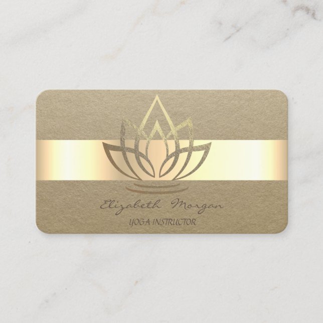 Elegant  Simple,Rustic,Kraft Stripe,Gold Lotus Business Card (Front)