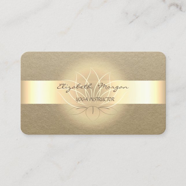 Elegant  Simple,Rustic,Kraft Stripe,Gold Lotus Business Card (Front)
