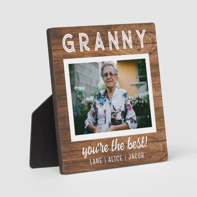 Elegant Simple Rustic Wood Granny Custom Photo Plaque (Front)