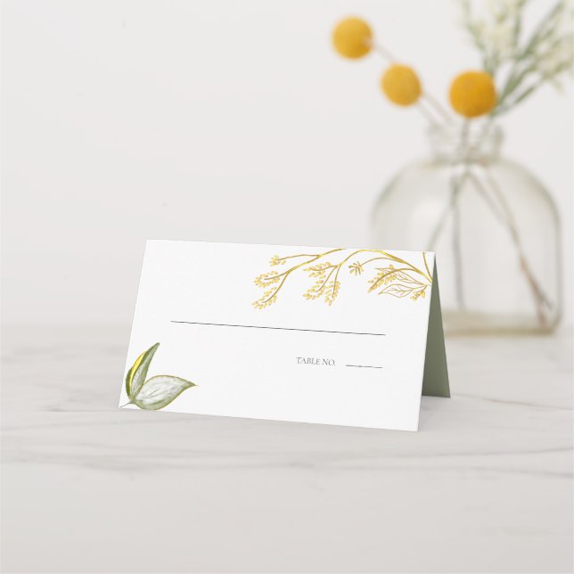 Elegant Simple Sage Gold  Foliage  Place Card (Front)