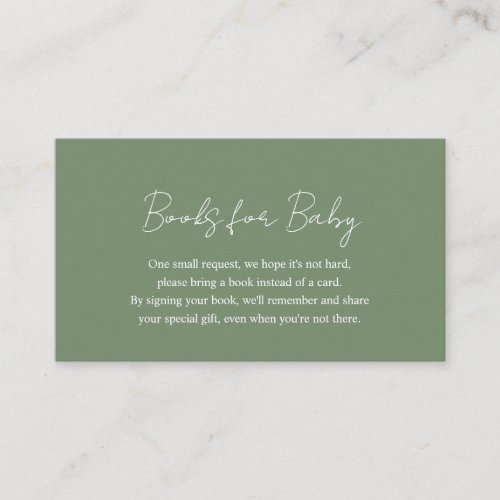Elegant Simple Sage Green Books for Baby Shower Enclosure Card