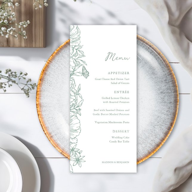 Elegant Simple Sage Green Floral Garden Wedding Menu (Creator Uploaded)