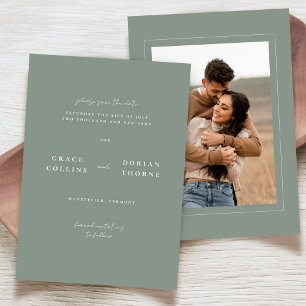 Elegant Simple Sage Green Neutral Photo Wedding Save The Date