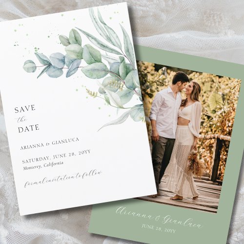Elegant Simple Sage Green Photo Save the Date Invitation