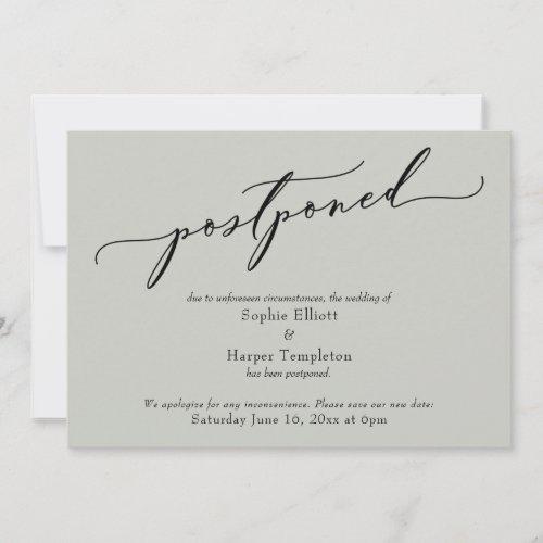 Elegant Simple Sage Green Postponed Wedding Card