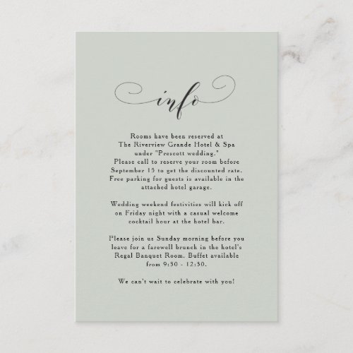 Elegant simple sage green wedding information card