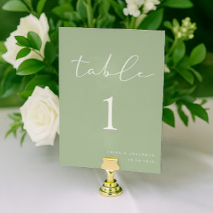 Elegant Simple Sage Green Wedding Table Number
