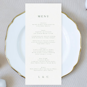 Elegant Simple Sage Green White Monogram Menu