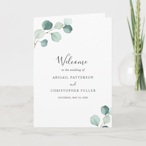 Elegant Simple Sage Greenery Eucalyptus Wedding Program