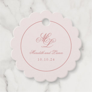 Elegant Simple Scallop Circle Pink Monogram Tag