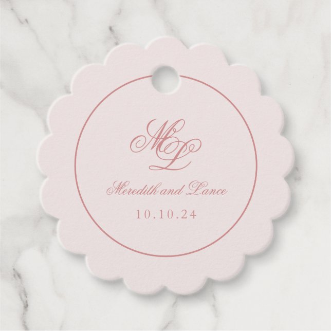 Elegant Simple Scallop Circle Pink Monogram Tag
