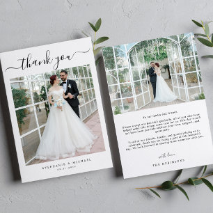 Elegant Simple Script 2 Photo Wedding Thank You Card