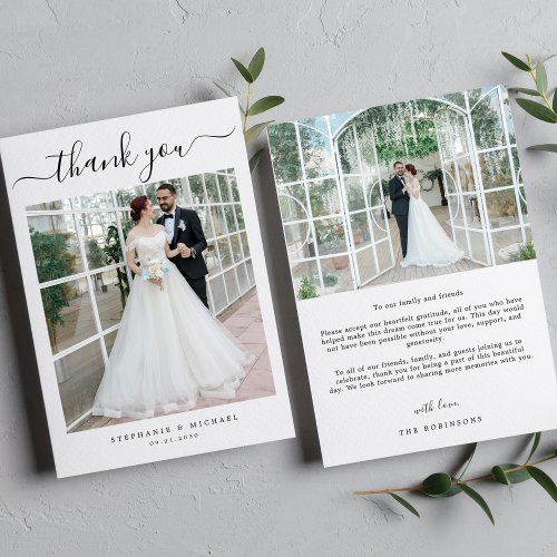 Elegant Simple Script 2 Photo Wedding  Thank You Card